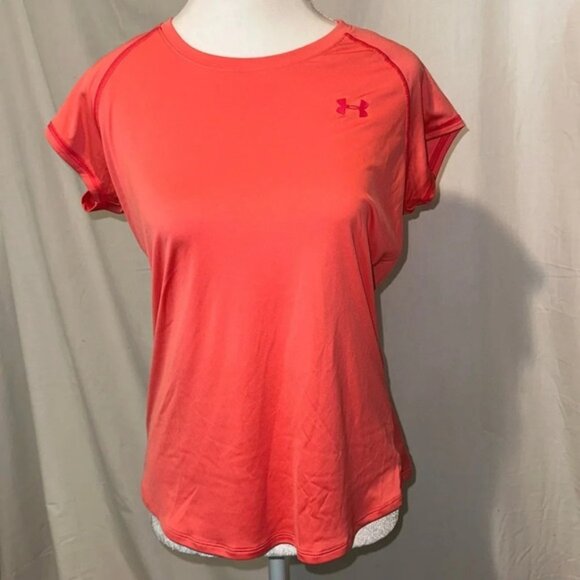 women's light coral / peach Under Armour heat gear tshirt size medium semifitted - Picture 1 of 3